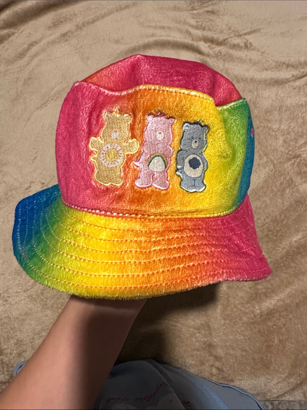 Care Bears Rainbow Tie-Dye Plush Bucket Hat in Pink, Orange, Yellow, Green, Blue